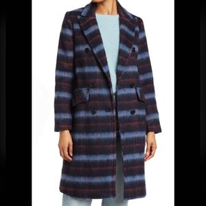BCBGENERATION Double Breasted Notch Collar Plaid Coat